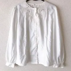 VINTAGE レース刺繍 ブラウス 長袖 白 9号