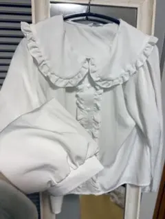 レディース ブラウス ホワイト フリル 襟付き