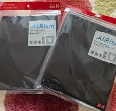 新品 UNIQLO AIRism シャツ 2枚セット ブラック 半袖Ｖネック　М