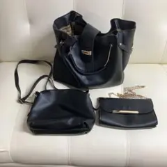 ブラック合成皮革バッグ3点セット