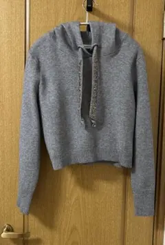 ZARA グレー クロップドニットパーカー