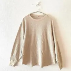 ☆【ユニクロ】ワッフルTシャツ ロンT 綿混 ラウンドヘム クルーネック M
