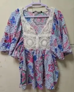 ZARA 花柄 五分袖 チュニック