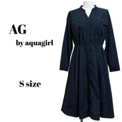 【AG by aquagirl 】Vネック長袖シャツワンピースSサイズ ネイビー
