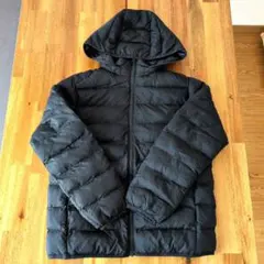 【UNIQLO】 中綿ジャンパー 160 黒 フード付き取り外し可 通学用 薄手