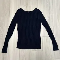 UNIQLO ネイビー リブ編み 長袖ニット S