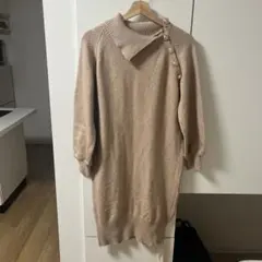 ウエストリボンハイネックボタンロングワンピース / ミレジェネ