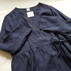 新品　SM2 TSUHARU☆ネイビー／リネンカシュクールワンピース