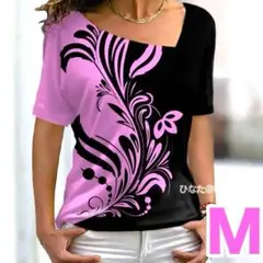 背中にもデザイン♡トライバル柄のハワイアンTシャツ M♡ピンク♡フラダンス