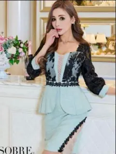 ソブレ　sobre 刺繍レースぺプラムワンピースL