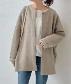 美品　BEARDSLEYビアズリー　洗えるニットコート　モカ