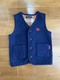 美品 Moujonjon ネイビー　中わたキルティングベスト 100cm