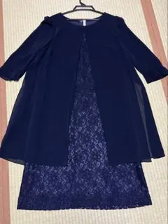 東京ソワール　ネイビー のレースフォーマルワンピース　15号サイズ