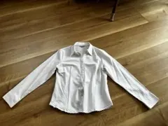 ホワイトストライプ長袖シャツ LL ブラウス スーツ