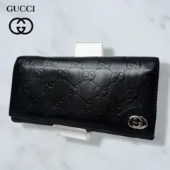 08 美品 GUCCI シマ 二つ折り財布 長財布 インターロッキング 黒 x6
