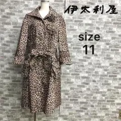 伊太利屋　豹柄　ベルト付きナイロンジャケット/コート　コサージュ　アニマルボタンのサムネイル
