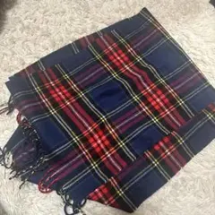 チェック柄フリンジマフラー ネイビー
