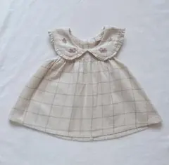 Petit mainベージュ チェック柄 ワンピース