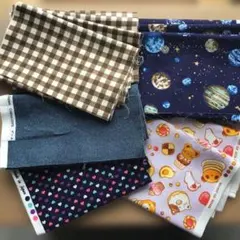コットン100% はぎれセット 5種 デニム 宇宙柄 チェック