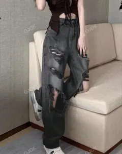 shein 長ズボン ダメージジーンズ グレー 無地 無色