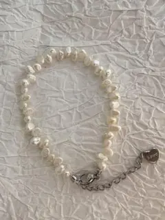 「春先取りSALE開催中」淡水パール ブレスレット ハートチャーム付き 5