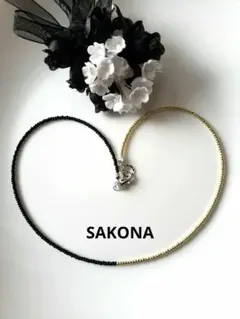 ブラック　ゴールド　ビーズネックレス　ハンドメイド