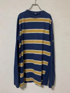 90s USA製　Old STUSSY ボーダーロンT 紺タグ　XL ショーン
