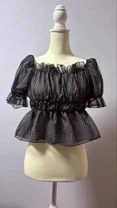 SHEIN FRIFUL ギンガムチェック チュール ブラウス 半袖のサムネイル
