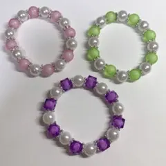 キラキラビーズ　ブレスレット　3個セット　パステルカラー
