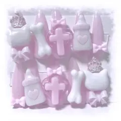 量産型 地雷系 サブカル 天使界隈 ネイルチップ ピンク 白 ねこ 現品 哺乳瓶