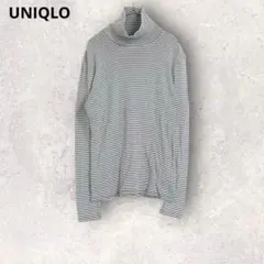 ユニクロ　タートルネック　長袖　ボーダー柄　M コットン混　カジュアル　薄手