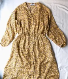 美品　チャオパニック　春夏長袖ワンピース　花柄　イエロー　薄手羽織り　体型カバー