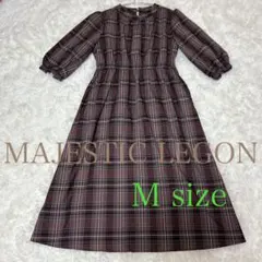 ロングワンピース　マドラスチェック柄 薄手　Mサイズ　チャコール　ブラック