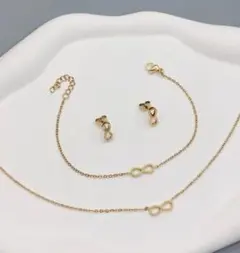 ★3セット サージカルス ネックレス✨ピアス✨ブレスレット 無限マーク ゴールド