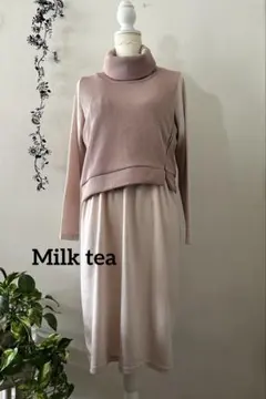 【Milk tea】マタニティ/授乳服タートルネックニットワンピース ピンク