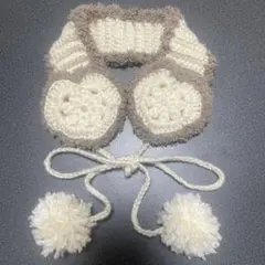 イヤーマフ　耳当て　ハート　ベージュ×白