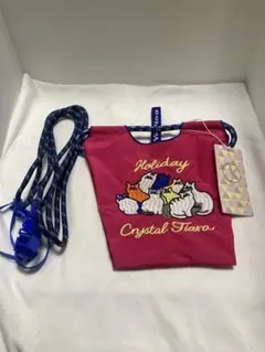 D.kelly 刺繍ショルダーバッグ ピンク ナイロン素材　猫 サコッシュ