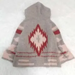 カウチンニット カーディガン 幾何学模様 トグルボタン 七分袖 グレージュ M