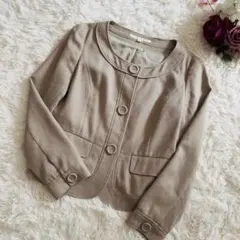 【ナチュラルビューティー】ノーカラージャケット ／38 （M）ベージュ 汚れあり