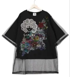 スカラー　162747：スカラーちゃん×花×惑星柄 チュール重ねTシャツ