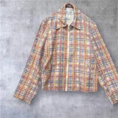 【SILK CLUB】新品　長袖ジャンパー　チェック　オレンジ×青　M