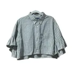 24 レトロ フリル シャツ チェック柄 ミニ丈 リメイク