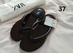【新品未使用】ZARA レディース フラットレザーサンダル　トングサンダル　37のサムネイル