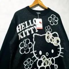 新品　ヒョウ柄リボン　ハローキティ　Sanrio　ニットセーター　L　黒色