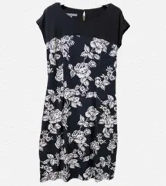 美品　ローラアシュレイ 花柄 ひざ丈ワンピース モノトーン　9号