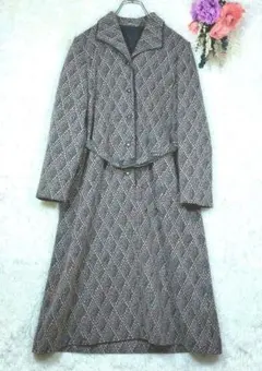 エルバス土屋　レトロ柄　ロング丈ワンピース　モザイクドット　ウエスト切替　羽織