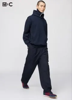 UNIQLOC タックワイドテーパードパンツM ネイビー品番484662