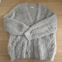 ライトグレー ファーヤーン カーディガン