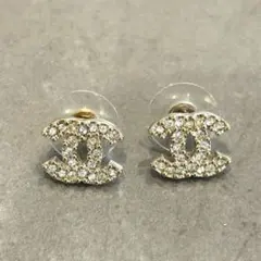 CHANEL ココマーク ラインストーン ピアス シルバー（スカーフおまけ