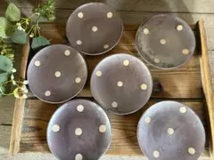 紫色ドット模様陶器皿6枚セット